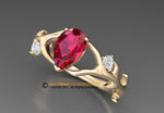 Ruby Engagement Ring, Antler Ring, Chatham created Ruby Ring, Nature inspired Ring, Animal Inspired Ring, 14k Gold Ring.