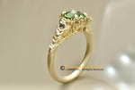 Kona Ring, Engagement Ring, 10k Yellow Gold, Peridot Diamond Engagement Ring, Nature inspired Diamond Leaf Ring, Fern Leaf Gold Ring