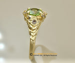 Kona Ring, Engagement Ring, 10k Yellow Gold, Peridot Diamond Engagement Ring, Nature inspired Diamond Leaf Ring, Fern Leaf Gold Ring