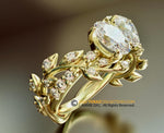 Toi Et Moi Ring, Leaf Engagement ring, Yellow Gold 14k, Nature inspired Leaf ring, Lab Created Diamond Engagement Ring, Diamond Ring.