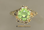 Kona Ring, Engagement Ring, 10k Yellow Gold, Peridot Diamond Engagement Ring, Nature inspired Diamond Leaf Ring, Fern Leaf Gold Ring
