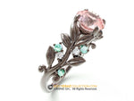 Leaf Engagement ring, Black Rhodium Gold 10k, Rose Quartz Ring, Nature inspired Leaf ring.