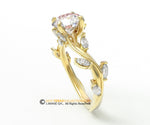 Leaf Engagement ring, Everleaf ring, Yellow Gold 14k, Lab Created Diamond ring, Vine Ring, Nature inspired Diamond Leaf ring, 188.