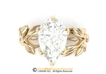 14K Yellow Gold Leaf Engagement Ring Set, Tulip head, Lab Diamond Center Stone, Nature Inspired Bridal Ring.
