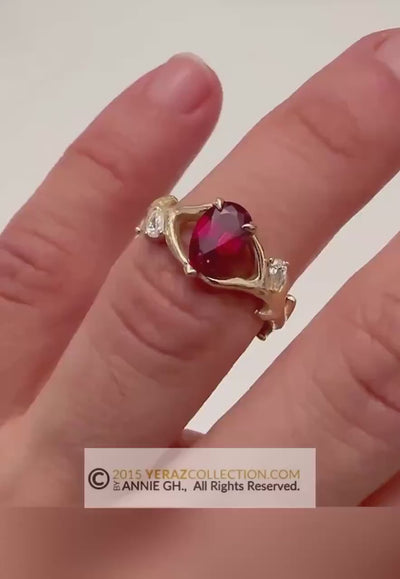 Ruby Engagement Ring, Antler Ring, Chatham created Ruby Ring, Nature inspired Ring, Animal Inspired Ring, 14k Gold Ring.