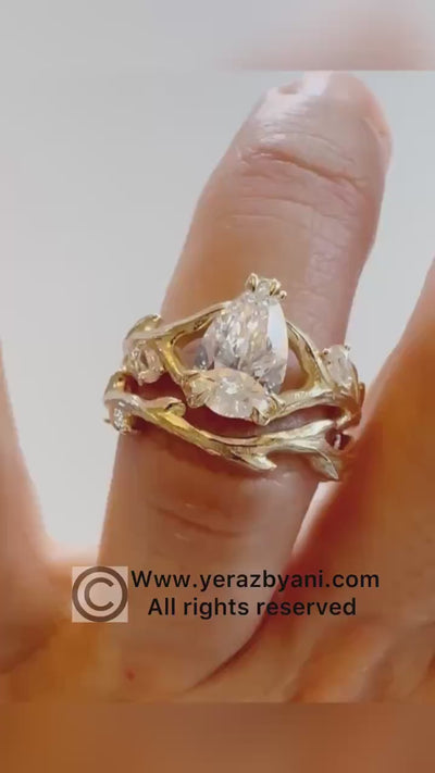 Diamond Engagement Ring, Antler Ring, Lab created Diamond Ring, Nature inspired Ring, Animal Inspired Ring, 14k Gold Ring.