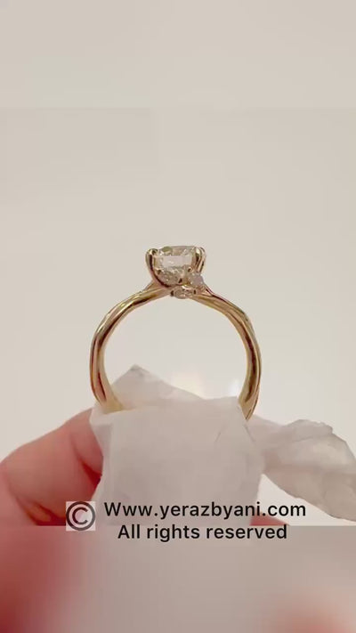 Leaf Engagement ring, Yellow Gold 14k, Lab Created Diamond ring, Vine Ring, Nature inspired Diamond Leaf ring, Bridal ring. 156