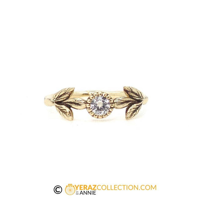 14K Vintage style Yellow Gold Flower leaf Ring, engagement ring, wedding ring, gold ring, gold Vintage-style ring, RI-1211.