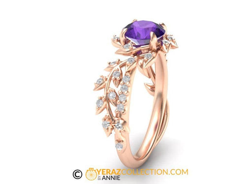 Yerraz Leaf Engagement Ring. Amethyst Leaf Ring.