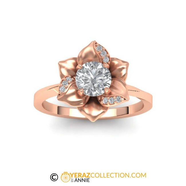 Flower Engagement ring, 14k Rose Gold, Rose gold Moissanite Flower Engagement ring, Nature inspired ring, Flower Gold ring, Bridal ring