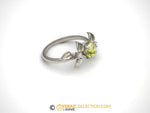 Leaf Engagement ring, White Gold 14k,Peridot, Nature inspired Diamond Leaf ring, Leaf Gold ring,Bridal ring, August birthstone.