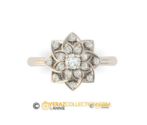 Flower Engagement ring White Gold 14K, Diamond Ring, Art Deco style ring, Flower Gold ring, Bridal Ring.