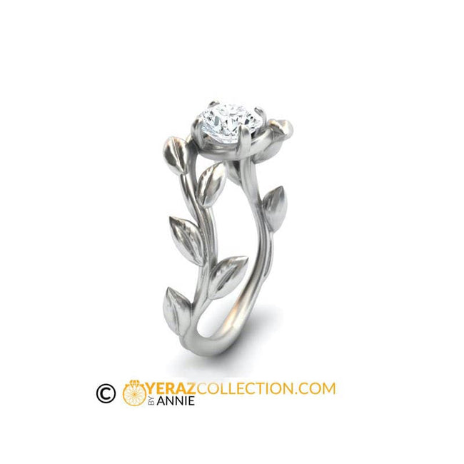 Diamond Leaf Engagement ring, 14k White Gold, Diamond Engagement ring, Diamond Flower Ring, Nature inspired Leaf ring, Leaf Gold ring.