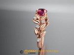 Ruby & Diamond Leaf Engagement ring, 14k Rose Gold, Lab Created Ruby, Nature inspired Diamond Leaf ring, Leaf Gold ring, Ruby Bridal ring