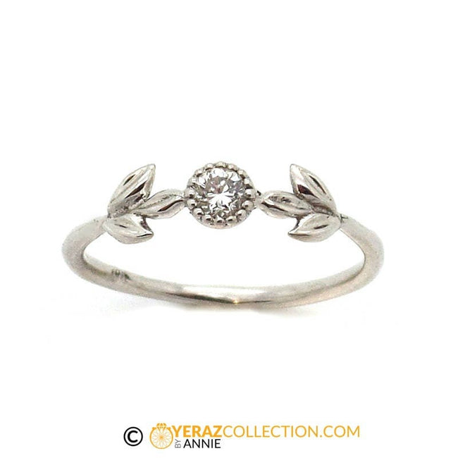 18K Vintage Style White Gold Flower Ring, leaf Ring, Engagement Ring, Wedding Ring, Wedding Band, Gold Ring