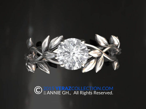 Leaf Engagement ring, White Gold 18k, Forever one moissanite(colorless), Leaf Gold ring, Bridal ring.