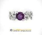 Leaf Engagement ring, Leaf Ring, White Gold 14k, Amethyst Center Stone Engagement Ring.