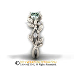 Leaf Engagement ring, Leaf Ring, White Gold 14k, Green Moissanite Center stone Engagement Ring.