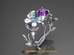 Very Unique Butterfly Engagement Ring, Butterfly Engagement Ring, Nature inspired Diamond Ring, Amethyst Engagement Ring, Aquamarine ring