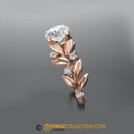 Leaf Engagement ring, Rose Gold 14k, White Sapphire Engagement ring, Nature inspired Diamond Leaf ring, Leaf Gold ring,Bridal ring.