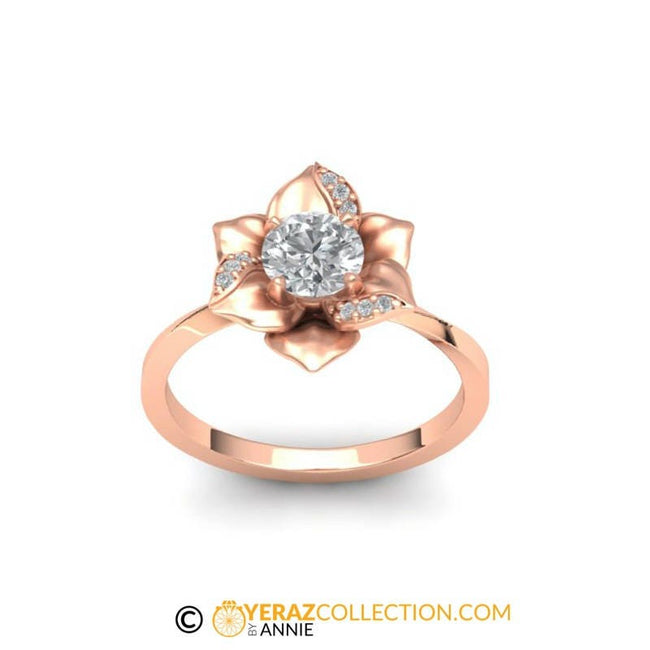 Flower Engagement ring, 14k Rose Gold, Rose gold Moissanite Flower Engagement ring, Nature inspired ring, Flower Gold ring, Bridal ring