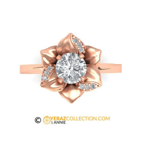 Flower Engagement ring, 14k Rose Gold, Rose gold Moissanite Flower Engagement ring, Nature inspired ring, Flower Gold ring, Bridal ring