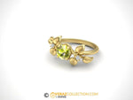 Leaf Engagement ring, Yellow Gold 14k, Peridot, Nature inspired Diamond Leaf ring, Leaf Gold ring,Bridal ring, August birthstone.