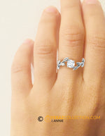 Leaf Engagement ring, 14k White Gold, Engagement ring, Aquamarine Flower Ring, Nature inspired Leaf ring, Leaf Gold ring.