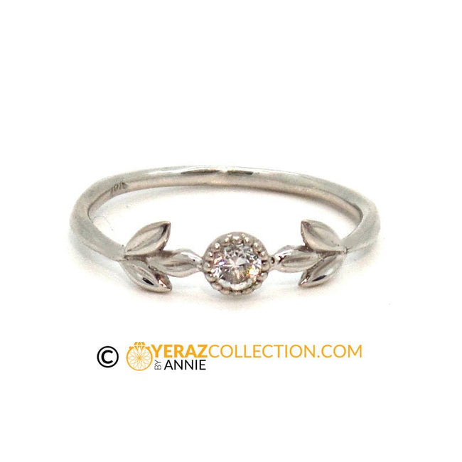 18K Vintage Style White Gold Flower Ring, leaf Ring, Engagement Ring, Wedding Ring, Wedding Band, Gold Ring