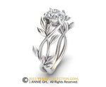 Leaf Engagement ring, White Gold 18k, Forever one moissanite(colorless), Leaf Gold ring, Bridal ring.