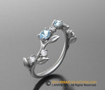 Classy & chic Aquamarine Matching band, 14k White gold, Matching band For the leaf ring, Nature inspired Diamond Leaf ring, FlowerGold Band