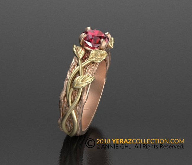 Two Tone Gorgeous & Unique Ruby Leaf Engagement Ring, Nature Inspired Leaf Ring, Ruby Ring, Ruby Engagement Ring, Flower Ring.