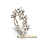 Leaf Engagement ring, White Gold 14k, Diamond Center stone, Nature inspired Leaf Ring, Engagement Ring.