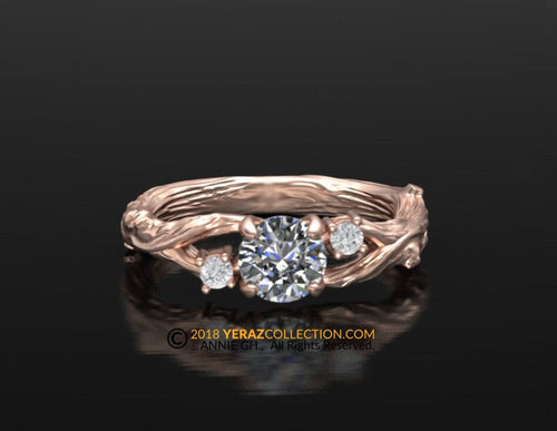 Exquisite Leaf Engagement ring, Rose Gold 14k, Diamond Engagement ring, Nature inspired Leaf ring, Leaf Gold ring, Bridal ring, RI-1294.