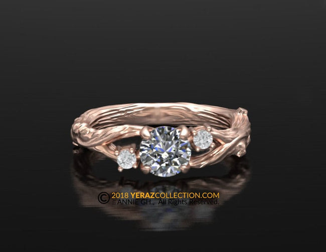 Exquisite Leaf Engagement ring, Rose Gold 14k, Diamond Engagement ring, Nature inspired Leaf ring, Leaf Gold ring, Bridal ring, RI-1294.