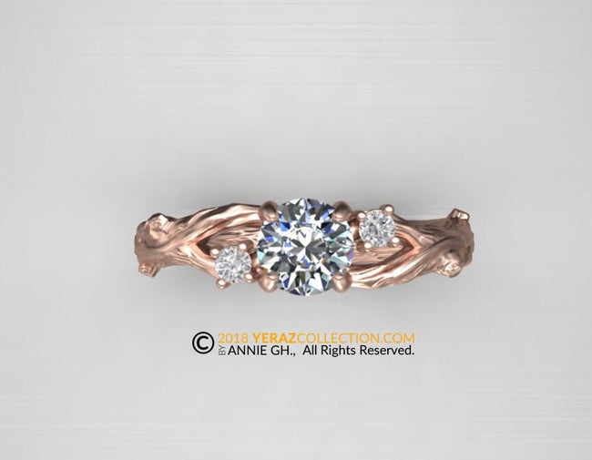 Exquisite Leaf Engagement ring, Rose Gold 14k, Diamond Engagement ring, Nature inspired Leaf ring, Leaf Gold ring, Bridal ring, RI-1294.