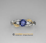 Leaf Engagement ring, 14K White Gold, Engagement ring, Blue Sapphire ring, Nature inspired Leaf ring, Leaf Gold ring, Bridal ring.