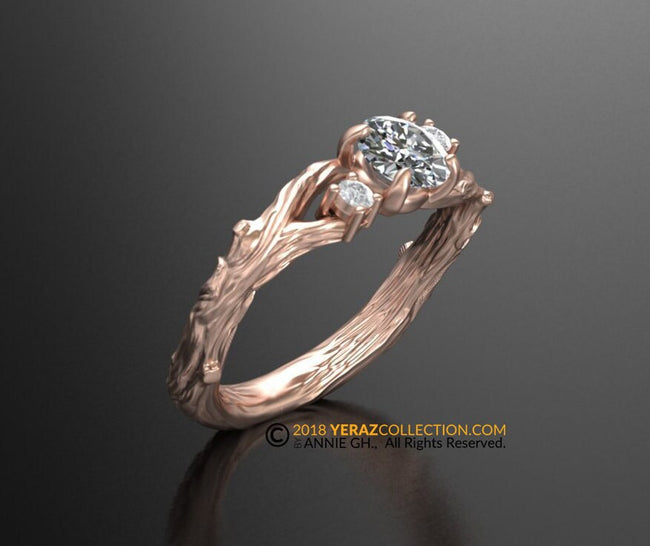 Exquisite Leaf Engagement ring, Rose Gold 14k, Diamond Engagement ring, Nature inspired Leaf ring, Leaf Gold ring, Bridal ring, RI-1294.