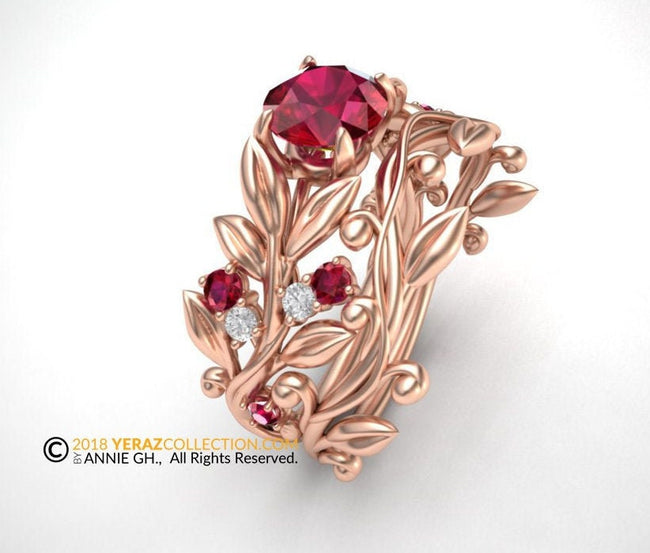 Matching band, 14k Rose gold, Nature inspired Leaf ring, Leaf Gold ring.