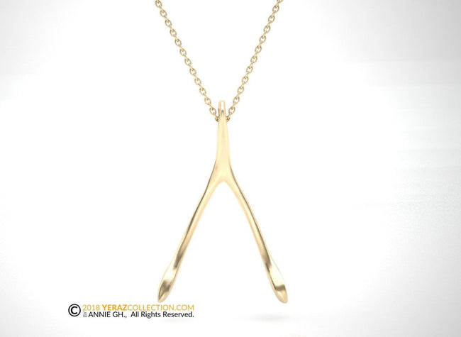 Wishbone pendant, 14K Gold, Necklace,Wishbone.