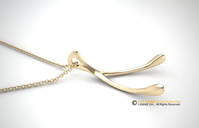 Wishbone pendant, 14K Gold, Necklace,Wishbone.