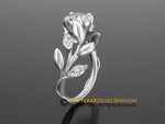 Leaf Engagement ring, Platinum, Moissanite Ring, Diamond Ring, Nature inspired.