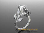 Leaf Engagement ring, Platinum, Moissanite Ring, Diamond Ring, Nature inspired.