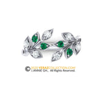 Leaf band, White Gold 14k,  Nature inspired Diamond Leaf Ring,emerald ring,Leaf Gold Ring.