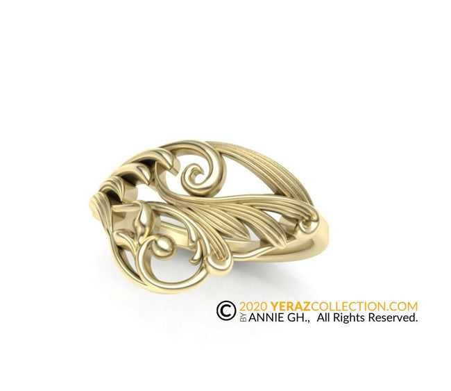 Butterfly wing Ring, 14k Yellow Gold, Nature Inspired Ring.