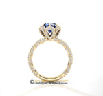 Unique Engagement Ring, Blue Sapphire Ring, Halo Ring, Solitaire Engagement Ring, Yellow Gold 18k, Diamond set band.