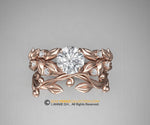 Matching band, 14k Rose gold, Nature inspired Leaf ring, Leaf Gold ring.