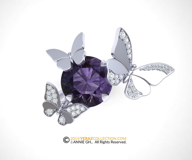 Very Unique Butterfly Ring, Butterfly Engagement Ring, Nature inspired Gem Stone Ring, Amethyst Engagement Ring.