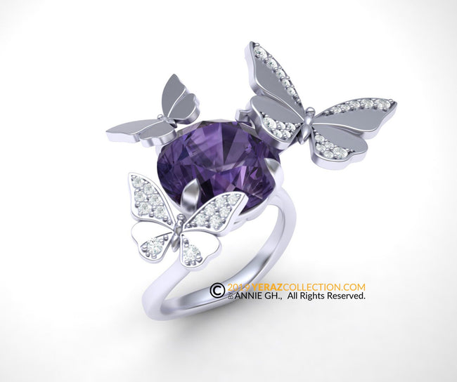 Very Unique Butterfly Ring, Butterfly Engagement Ring, Nature inspired Gem Stone Ring, Amethyst Engagement Ring.