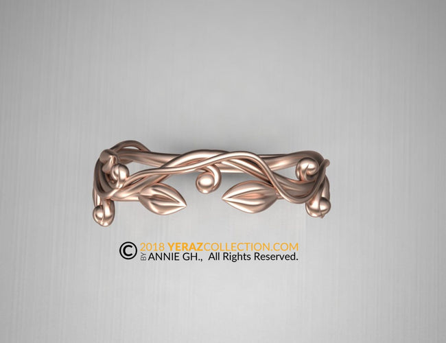 Matching band, 14k Rose gold, Nature inspired Leaf ring, Leaf Gold ring.